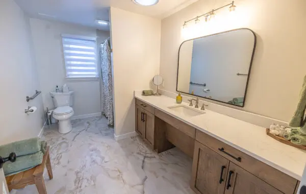 Bathroom with tile flooring